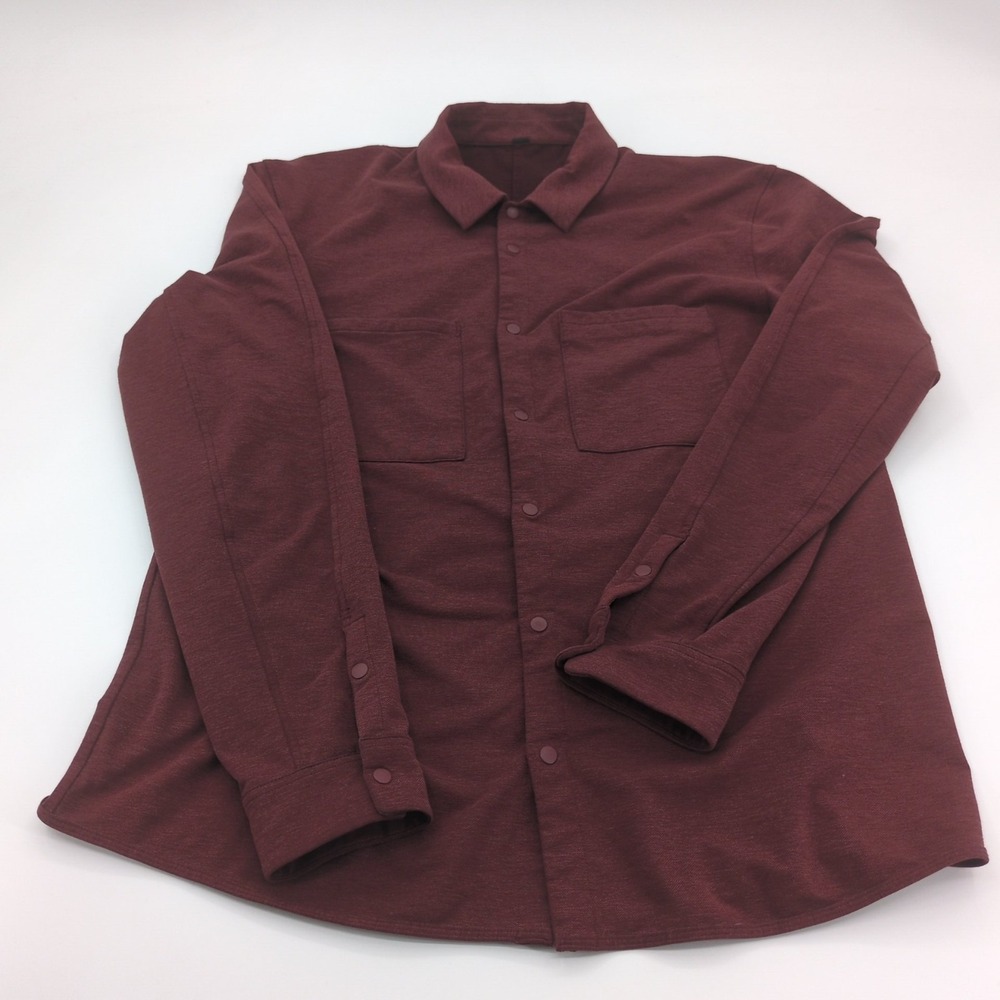 Lululemon Compatibility Shirt Mens Large Red Snap Front‎ Stretch Performance